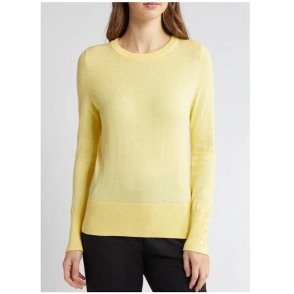 New HALOGEN Women's Yellow Button Cuff Crewneck Sweater Size L - Picture 1 of 9